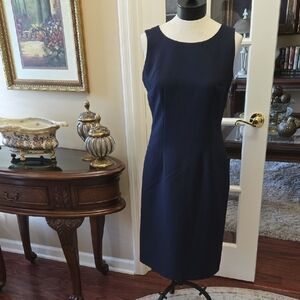 Emily Navy Blue Sleeveless Sheath Dress Textured Fully Lined Side Zip Sz 8 EUC